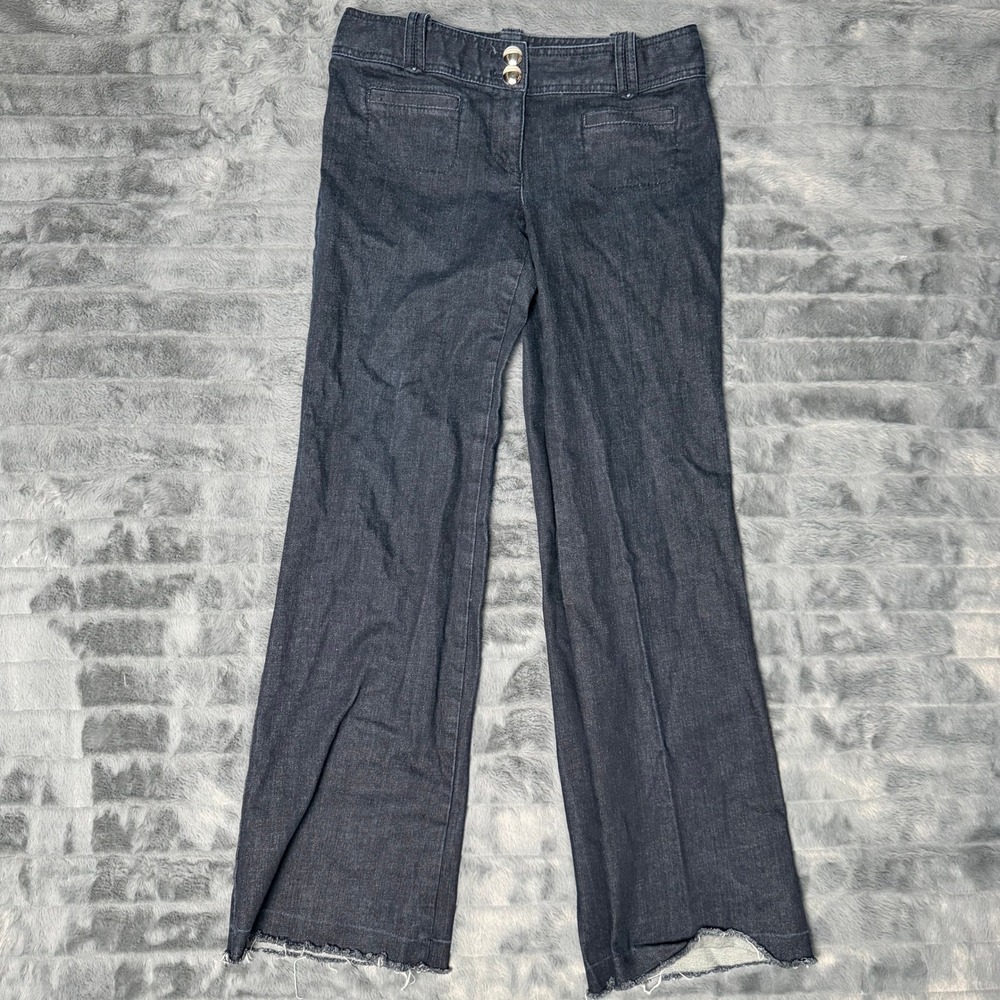Ann Taylor Wide Leg Jeans Womens 6P Dark Wash Lindsay Waist Raw Hem Trousers